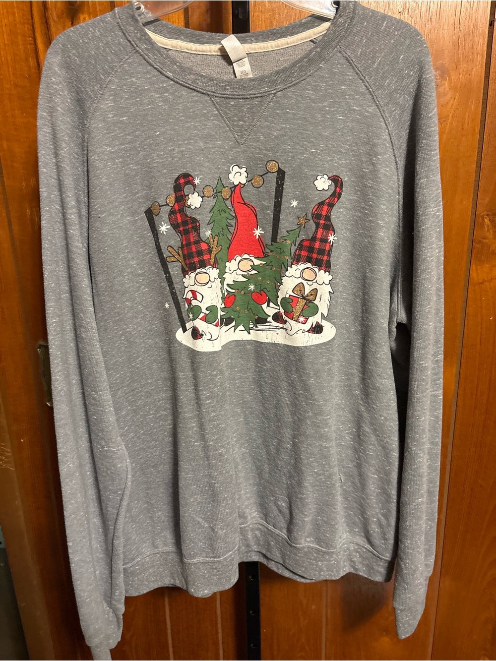 Jerzees Gray Pullover Sweatshirt with Festive Gnome Print